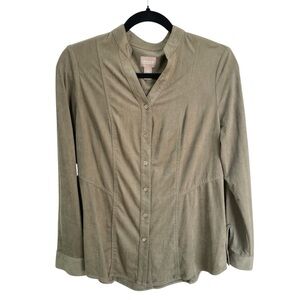 CHICO’S Sage Green Button-Up Shirt Faux Suede Small